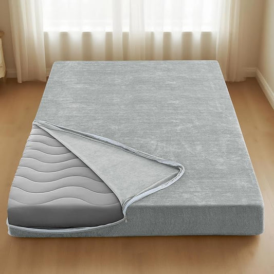 H.VERSAILTEX Full Size Armless Futon Mattress Covers for Traditional Japanese Futon Mattress Soft Chenille Couch Slipcovers Floor Mats Sofa Protector Zippered Sleeper Sofa Cover,Dove