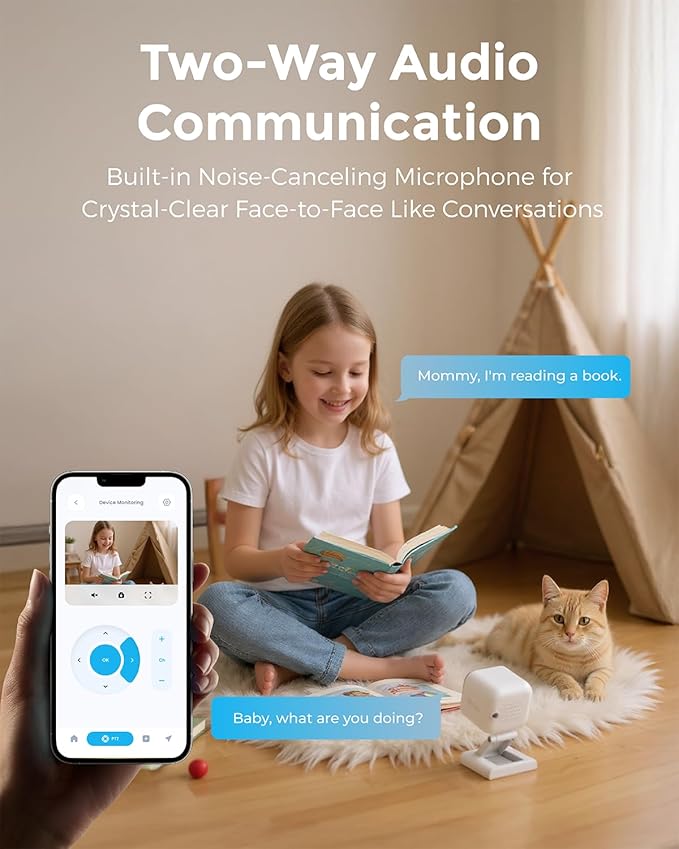 Devo CCAZ10 Security Camera 2K | Indoor|Pet Camera & Baby Monitor | 2-Way Audio, Color Night Vision, Live Stream, Motion Alerts & Notifications White,1 Cam