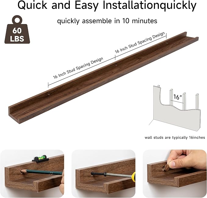 Fun Memories Picture Ledge Shelf, 40 Inch Floating Shelves Set of 2, Large - Image 4