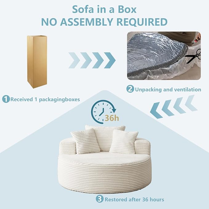 55'' Oversized Round Chair Lounge Chaise Indoor, Cloud Corduroy Upholstered - Image 8