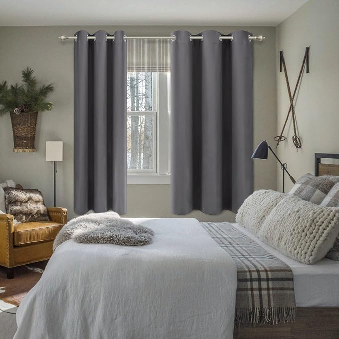 Diraysid Grey Grommet Blackout Curtains - Image 3