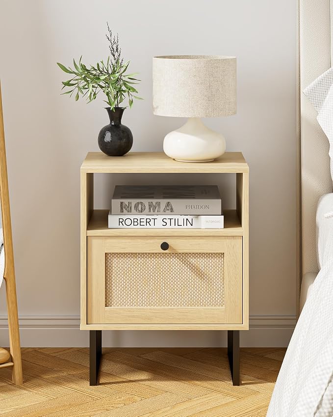 Masupu Rattan Nightstand, Modern Boho Farmhouse Wood Bedside Table - Image 6