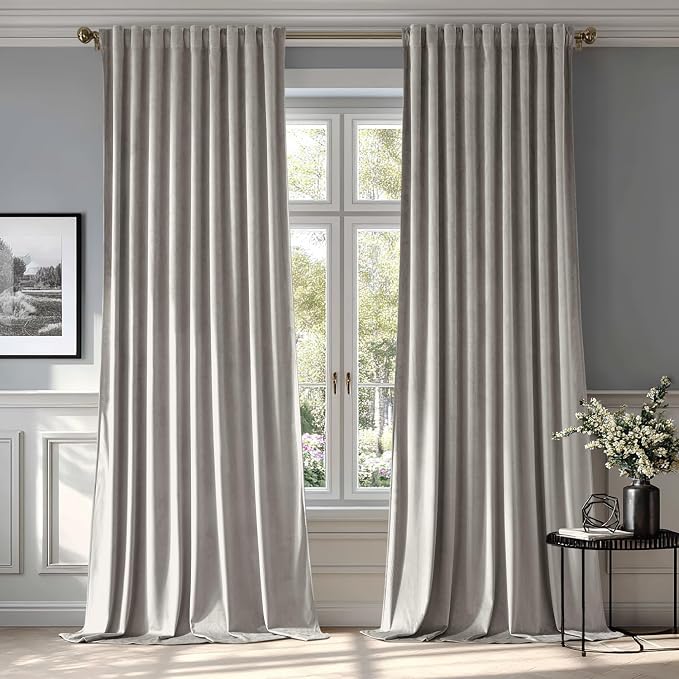MIULEE Silver Gray Velvet Pinch Pleat Blackout Curtains W52 X L84 Inches | 2 - Image 2