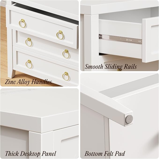 Huuger Night Stand with Charger Station and USB-C Port, 3 Drawer Nightstand | - Image 8