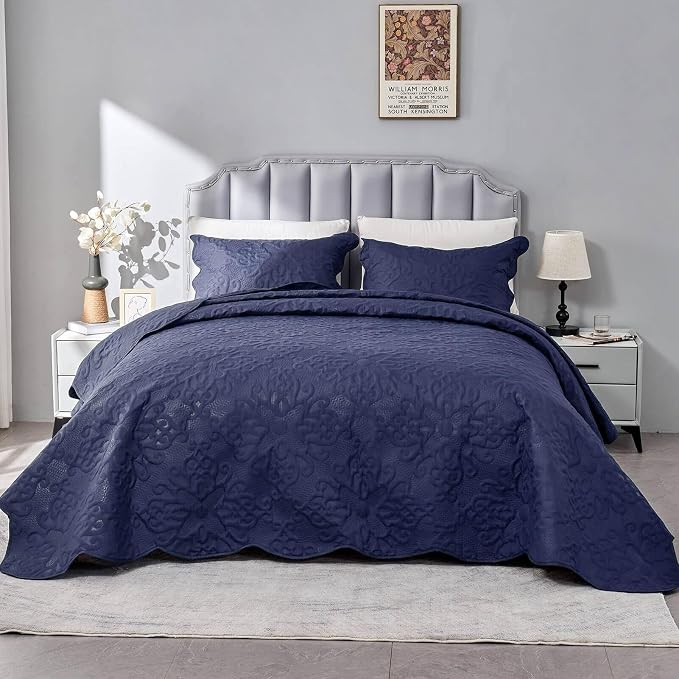 Kingnex 106x96 King Size Lightweight Bedspread Coverlet Set Navy | 3 Pcs - Image 2