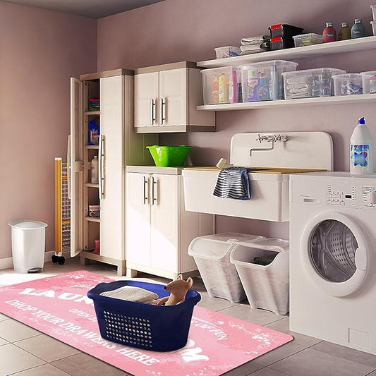 Zoke Laundry Room Rug Runner Stylish Non-Slip Laundry Room Mat 20"x47", Versatile, Waterproof Runner for Laundry, Kitchen, and Bathroom, Mudroom Decor and Farmhouse Charm