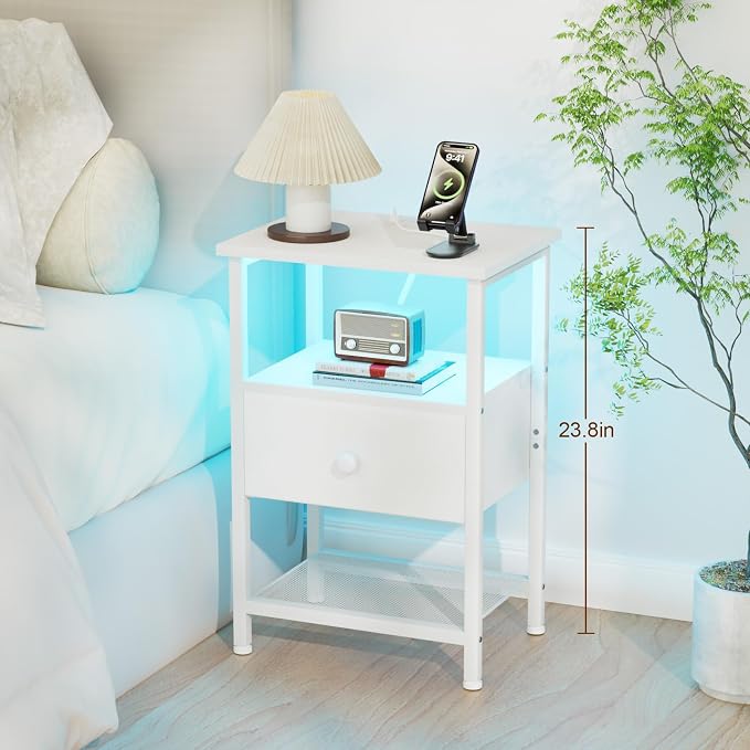 Night Stand, LED White Nightstand - Image 3