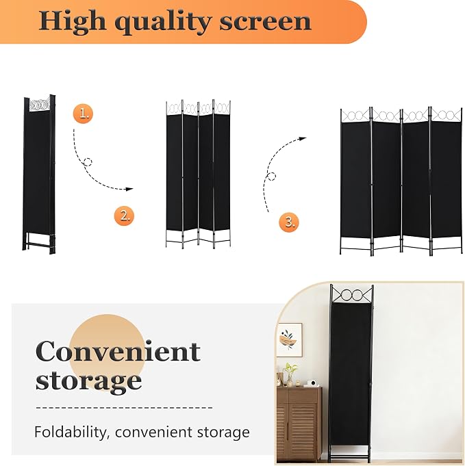PayLessHere 4 Panel Room Divider 6FT Steel Frame Screen Folding Privacy Divider - Image 4