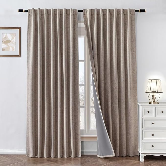 100% Blackout Curtains 96 inch Length1 Panel Faux Linen Long Drapes by Zyvola