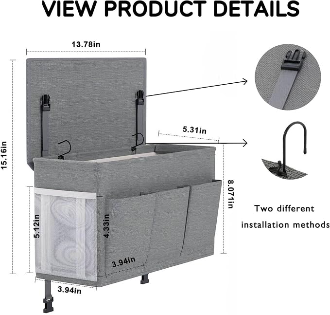 Bedside Caddy Storage 6 Pockets Water Bottle Holder Hanging Grey - Image 6