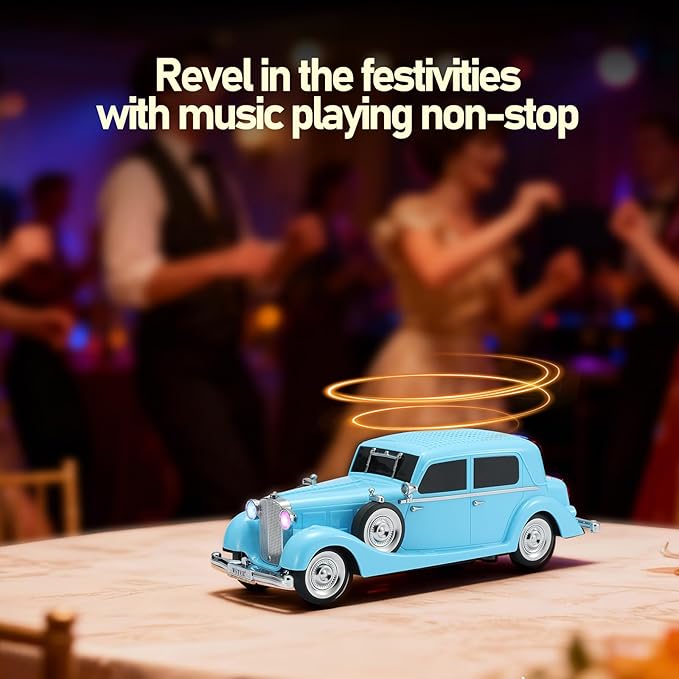 WSTER WS-1934 Retro Classic Car Bluetooth Replica Speaker – Wireless HD Sound with FM Radio,TWS Stereo,LED Party Lights,Built-in Microphone Hands-Free Call, Surprise Portable Gift for Party Use(Blue)
