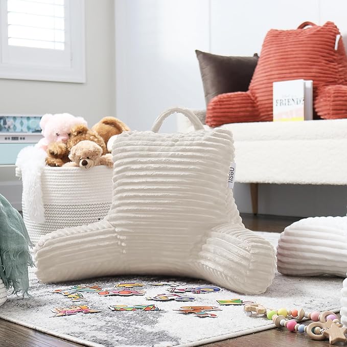 Nestl Reading Pillow for Kids & Teens with Shredded Memory Foam, Luxe Cut Plush Backrest Pillows for Reading and Gaming, for use on Couch, Bed, Floor, Adjustable Support with Washable Cover Linen