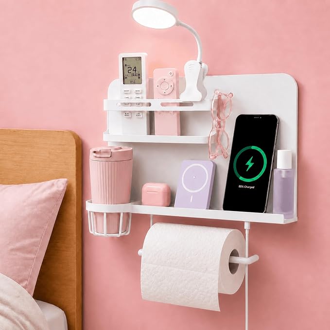 Floating Bedside Wall Shelf, 【Metal】 Wall Organizer by Yaztops