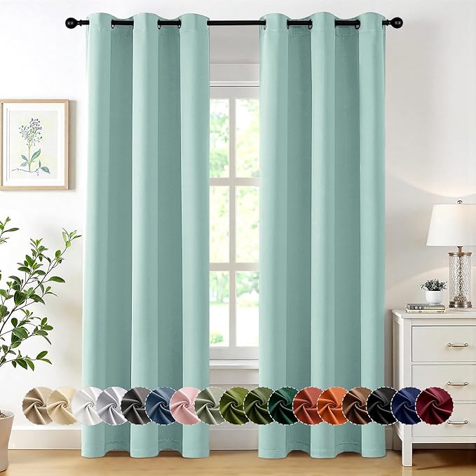 MIULEE Blackout Curtains for Bedroom 2 Panels 40 x 84 Inch Long Aqua | Thermal by MIULEE