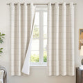 Plaid Blackout Curtains for Bedroom, 52x63 Inch 2 Panels, Natural | Boho by Lajode