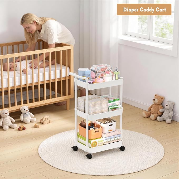 Volnamal Diaper Caddy, 3 Tier Rolling Cart - Image 7