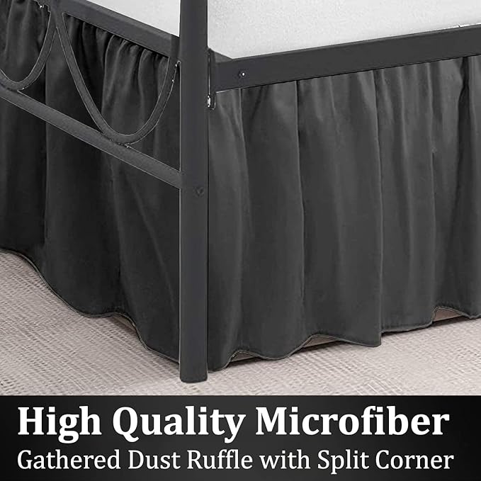 SKY BEDDINGS - Full Size Ruffled Bed Skirt with Split Corners - 18 Inch Drop Dust Ruffle Bed Skirt with Platform Three Sided Coverage - 100% Microfiber, Dark Grey