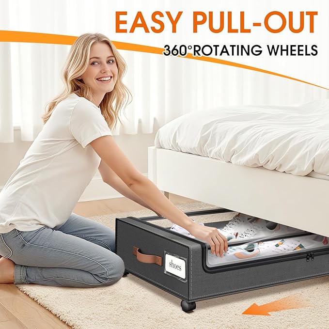 Under Bed Storage with Wheels 3Pack Storage Containers with Clear Window | - Image 4