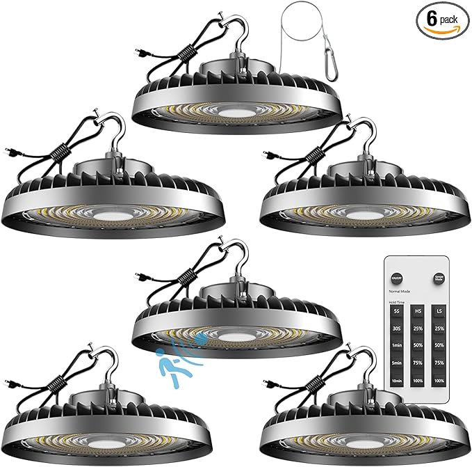 ACOHOOK Smart 250W LED High Bay Light 37500lm Commercial Bay Lights with Remote Control(Supports Normal Mode & Motion Sensor Mode) AC100-277V ETL UFO Light-6Pack