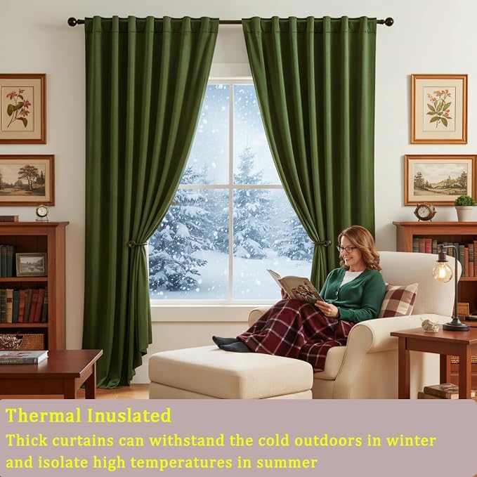 Timeper Hunter Green Velvet Curtains W52 x L108 inches 2 Panels, Back Tab & Rod - Image 3