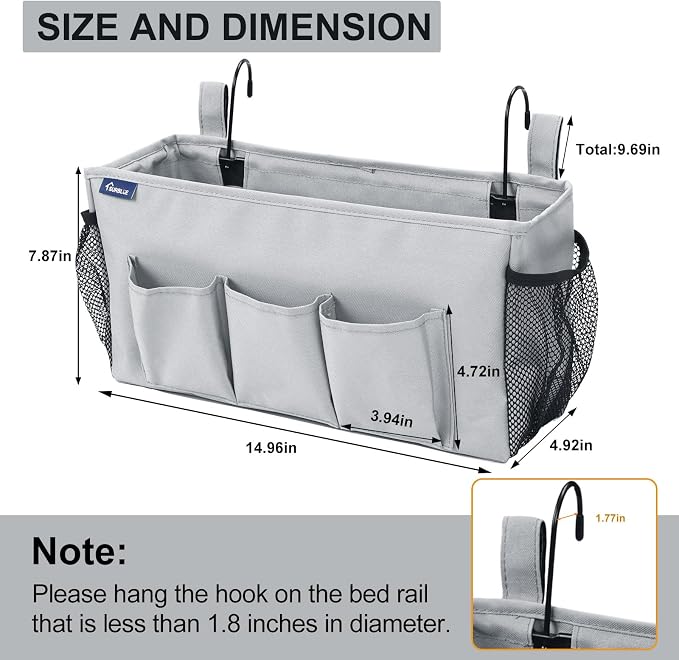 Surblue Bedside Organizer with Hook Bedside Caddy Hanging Storage Bag with - Image 2