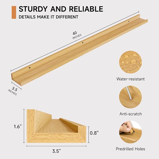 Fun Memories Picture Ledge Shelf, 40 Inch Floating Shelves Set of 2, Large - Image 3