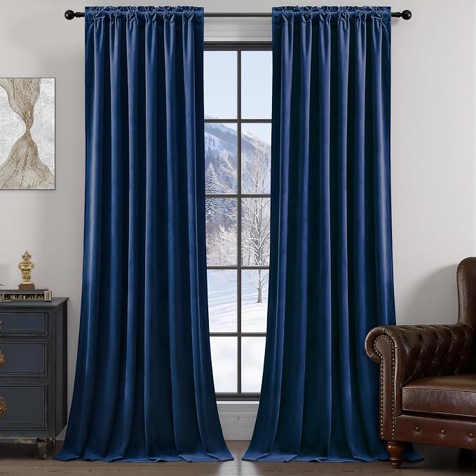 90 Inch Navy Blue Velvet Curtains - Image 7