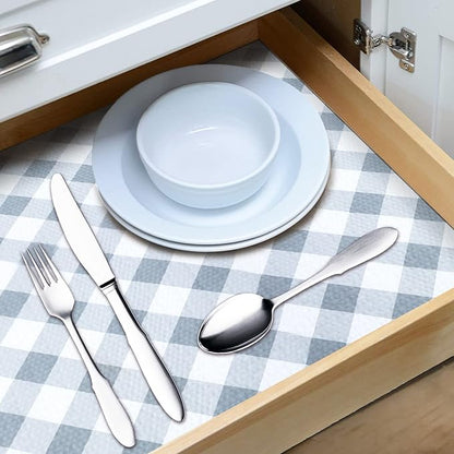 RAY STAR 18X96 Inch Shelf Liner for Kitchen Cabinets, Non-Adhesive Cabinet Liner Washable, PVC Drawer Liner for Dresser Non-Slip Bathroom (Plaid)(2 Roll)