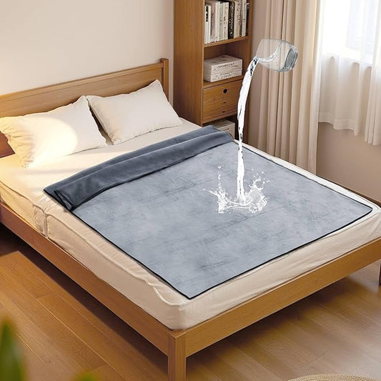 Waterproof Blanket for Bed Couch Sofa, 50''x60'' Reversible & Washable, Fleece and Flannel Waterproof Mat, Water Resistant Bed Cover, Leakproof Mattress Protector(Dark Gray/Light Gray)