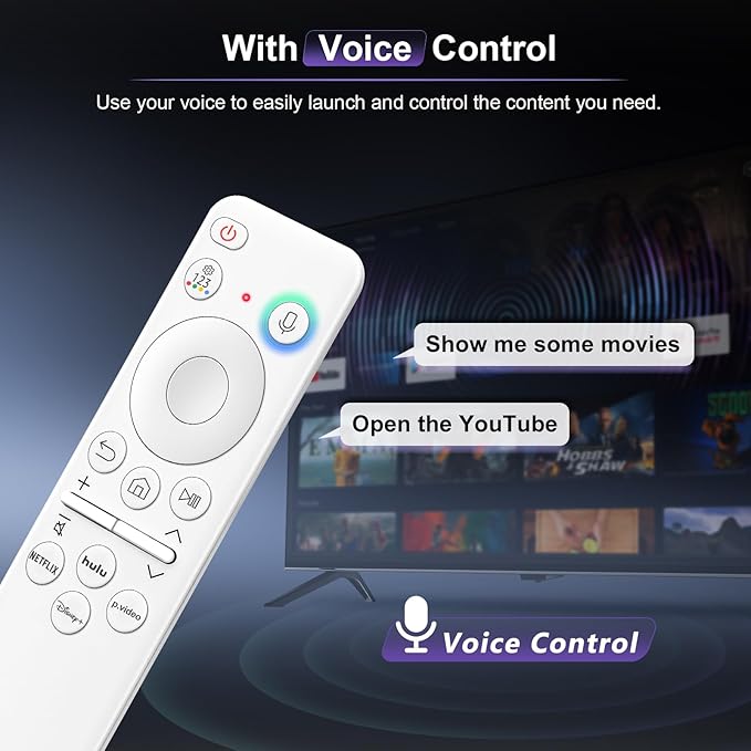 Voice Rechargeable Remote for Samsung-Smart-TV-Remote-Control, Replacement Compatible for Samsung Frame QLED Crystal UHD Solar Smart TVs