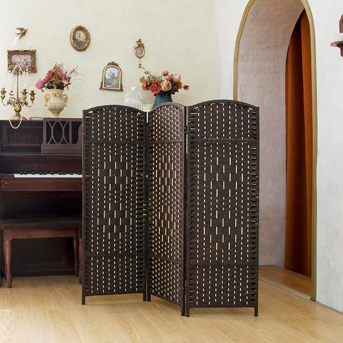 Compact 3 Panel Short Room Divider, 47.2 Inch Tall Double-Sided Rattan Folding - Image 4