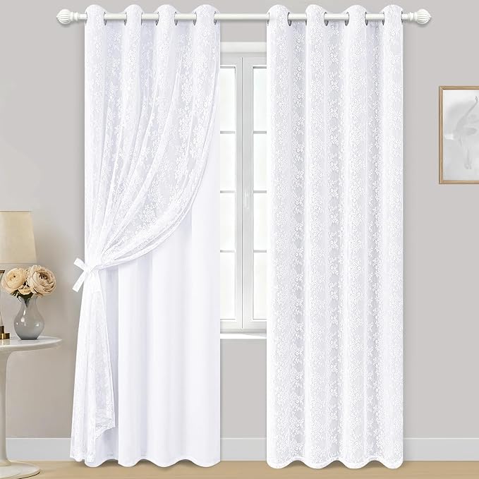 Yinhua White Curtains for Living Room Double Layer Blackout Curtains for by yinhua