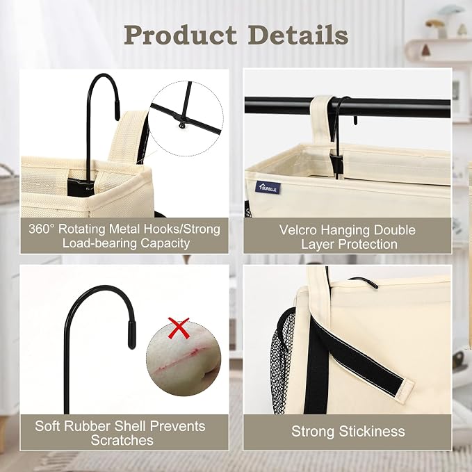 Surblue Bedside Organizer with Hook Caddy Hanging Storage Bag with Adjustable - Image 5