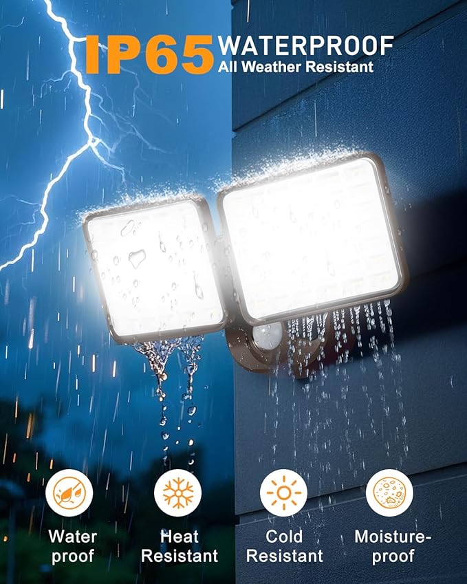Rechargeable Battery Motion Light, 2500LM & 4000LM Dual Modes Motion Sensor Security Lights, USB Charging Wireless Flood Light Battery Powered, LED Outdoor Lights for Garage,Yard,Porch,Shed, Brown