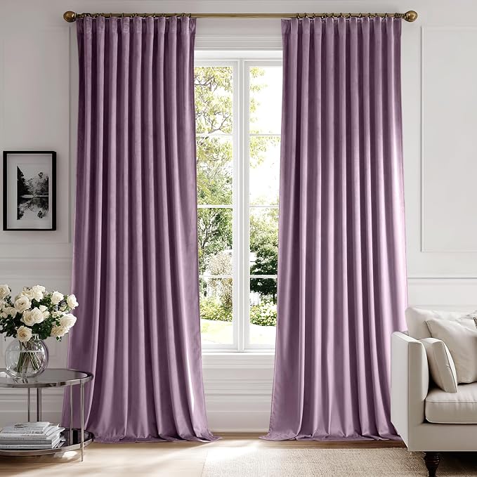 MIULEE Lavender Velvet Pinch Pleat Blackout Curtains W52 X L84 Inches | 2 Panels by MIULEE