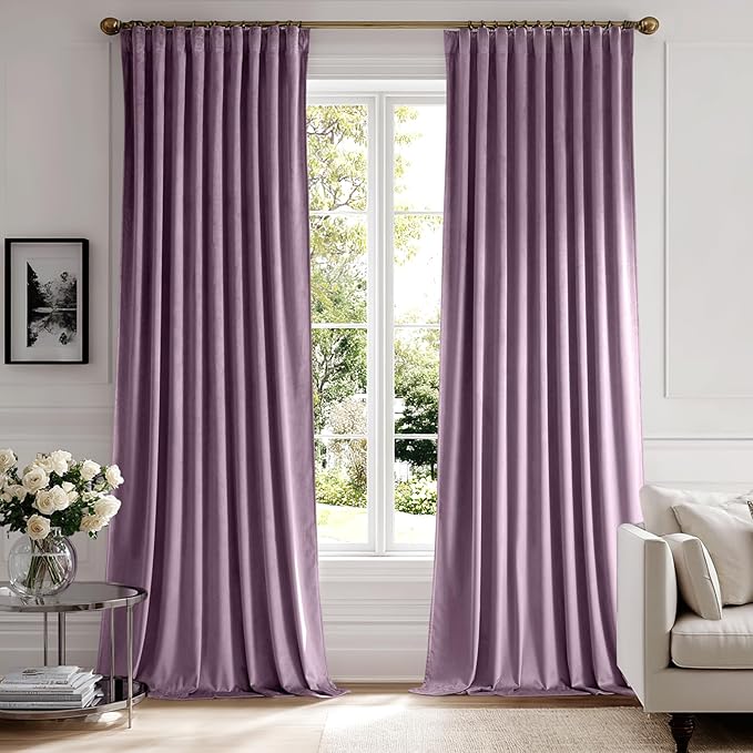 MIULEE Lavender Velvet Pinch Pleat Blackout Curtains W52 X L108 Inches | 2 by MIULEE