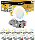 NUWATT 12 Pack, 4 Inch Ultra-Thin LED Recessed Lighting, 5CCT 2700K/3000K/3500K/4000K/5000K Selectable, 630LM, 9W, IC Rated, Dimmable Slim Panel Light, White Trim Canless Wafer with Junction Box, ETL