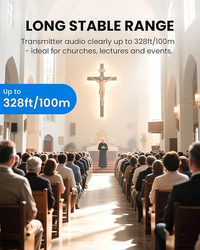 Avantree Audiplex MX – Multi-Channel Assistive Devices for Churches & Translation, 30ms Low Latency, Superior Sound, Group Listening System with Audio Transmitter & 10 Receivers for Classroom, Seminar