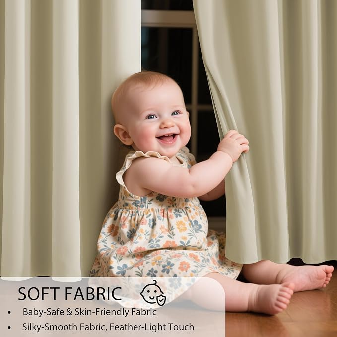 RYB HOME 100% Blackout Light Beige Curtains - Image 7
