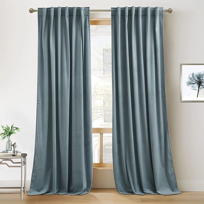RYB HOME Blue Velvet Curtains 96 inches by RYBHOME