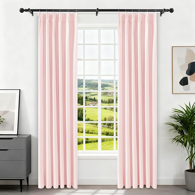Etherealveil Baby Pink Pinch Pleated Blackout Curtains 2 Panels 40"x84" | Back - Image 5