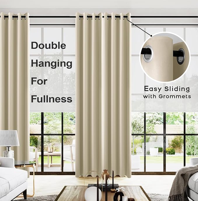 KOUFALL Beige Living Room Curtains 96 Inches Long - Image 2