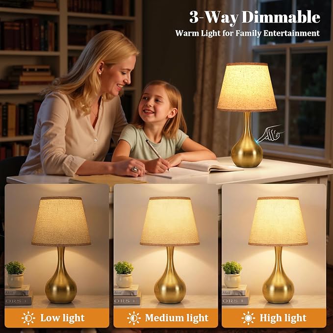 16.1" Touch Table Lamp for Nightstand, 3 Way Dimmable Small Bedroom Lamp | - Image 2