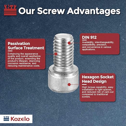 Kozelo 4pcs Socket Head Cap Screws - [M12-1.75 x 20mm] 304 Stainless Steel Allen Socket Drive for Electrical Motor 3D Printing Fan Engine Replacement Use, Silver