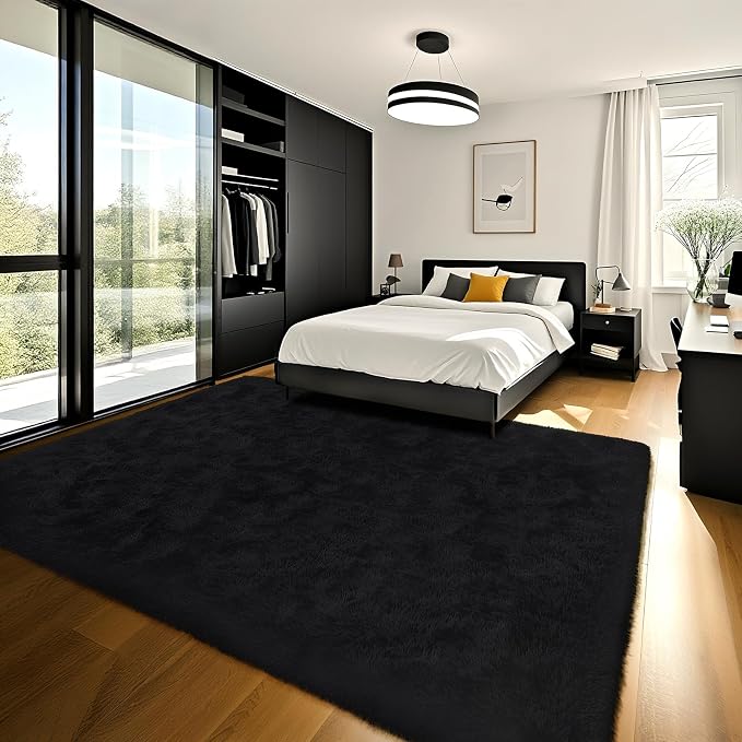 HOMORE Black Rug 8x10 Rugs for Living Room, Large Fluffy Carpet for Bedroom - Image 2