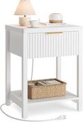 Night Stand Set 1, Fluted Wood Bedside Table w/Socket Station by Lulive