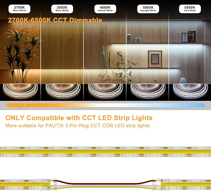 PAUTIX CCT LED Controller Kit SP642E,iOS/Andriod App Control 2.4G RF Wireless Remote Control,CCT LED Controller/Dimmer,for CCT LED Strip Light,with Timing Function,Music Mode,Group Control