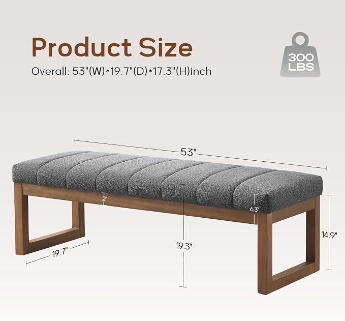 Zihanhome 52.7" Bedroom Bench for End of Bed, Modern Upholstered Teddy Fabric - Image 2