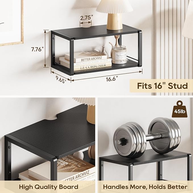 Floating Nightstand Set of 2, Wood Bedside Shelf Wall Mounted Nightstand - Image 2