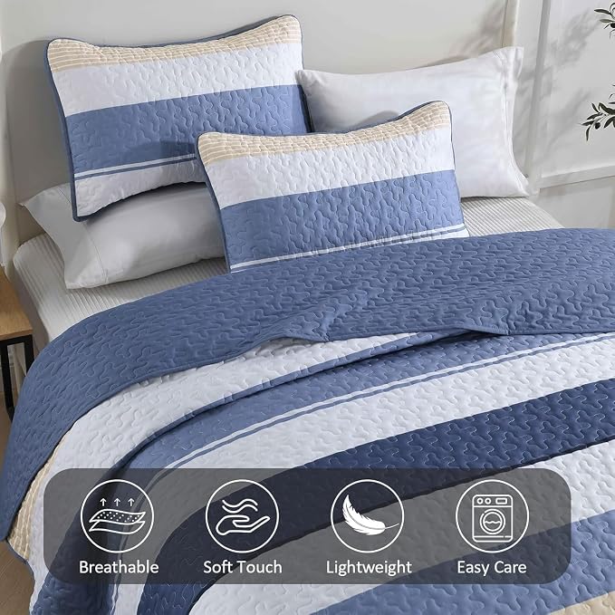 Dinjoy Full Boho Striped Quilt Set, Breathable All-Season, 3-Piece Set Fits - Image 4